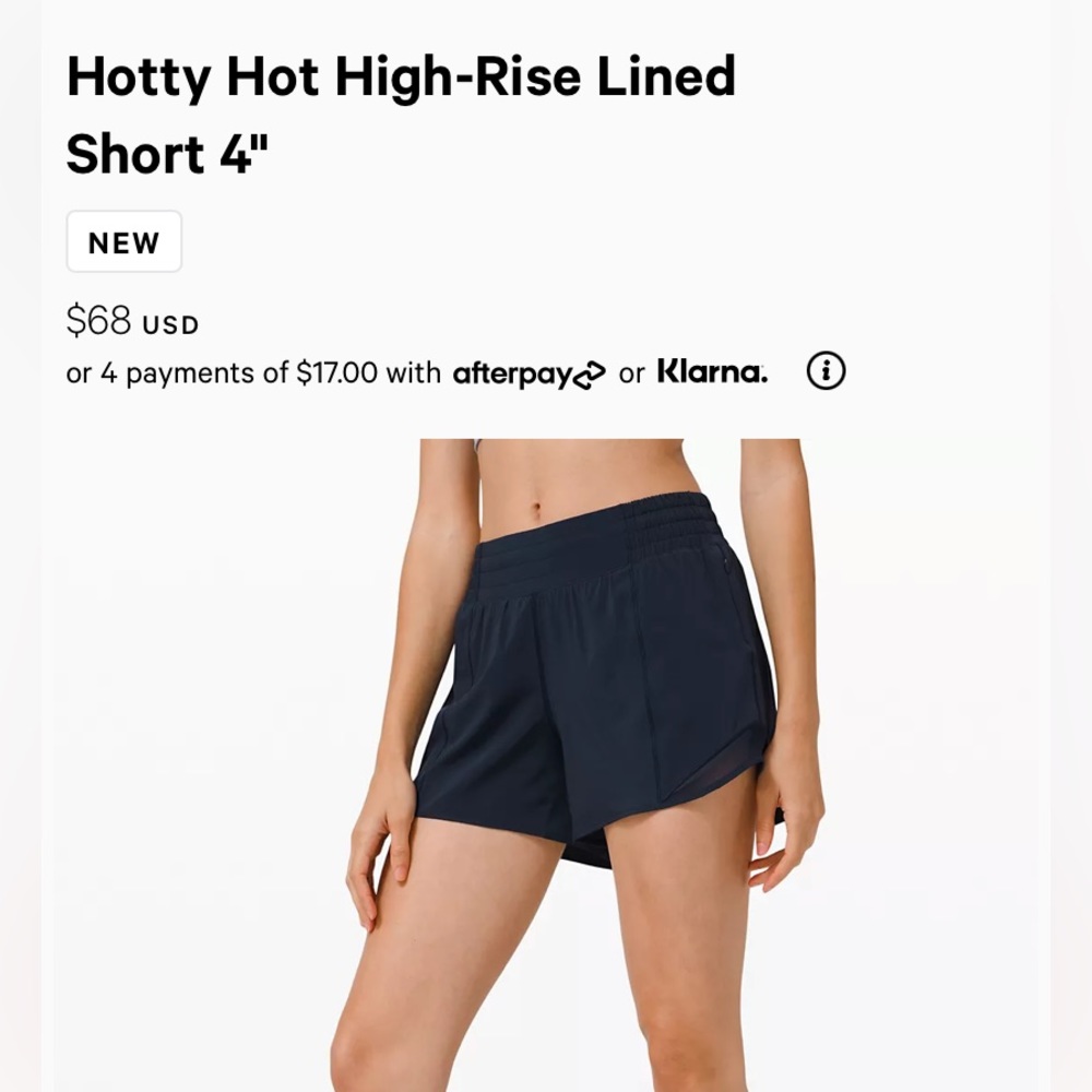 Lululemon hotty hot high-rise lined shorts 4 inch inseam